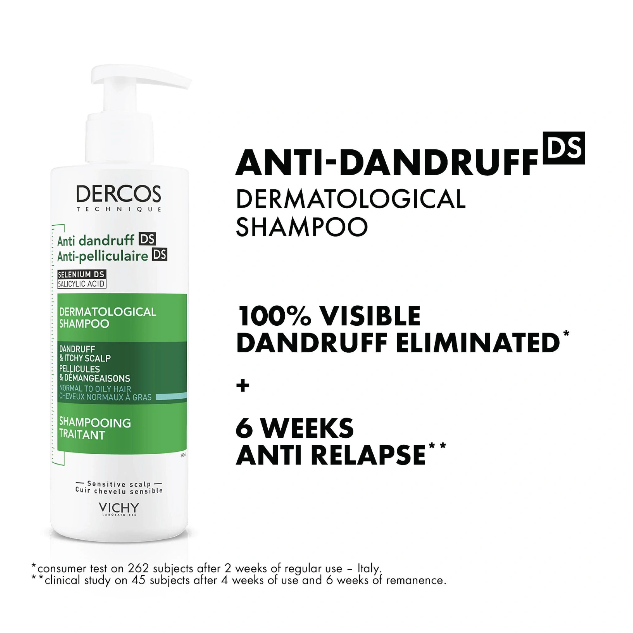Vichy Dercos Technique Anti-Dandruff Shampoo, Normalt/fett hår, 390 ml