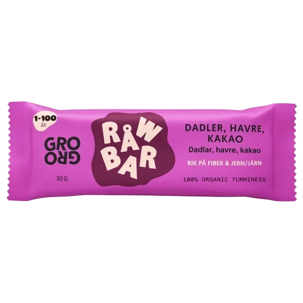Råwbar Dadler Havre Kakao 20x30g Grogro