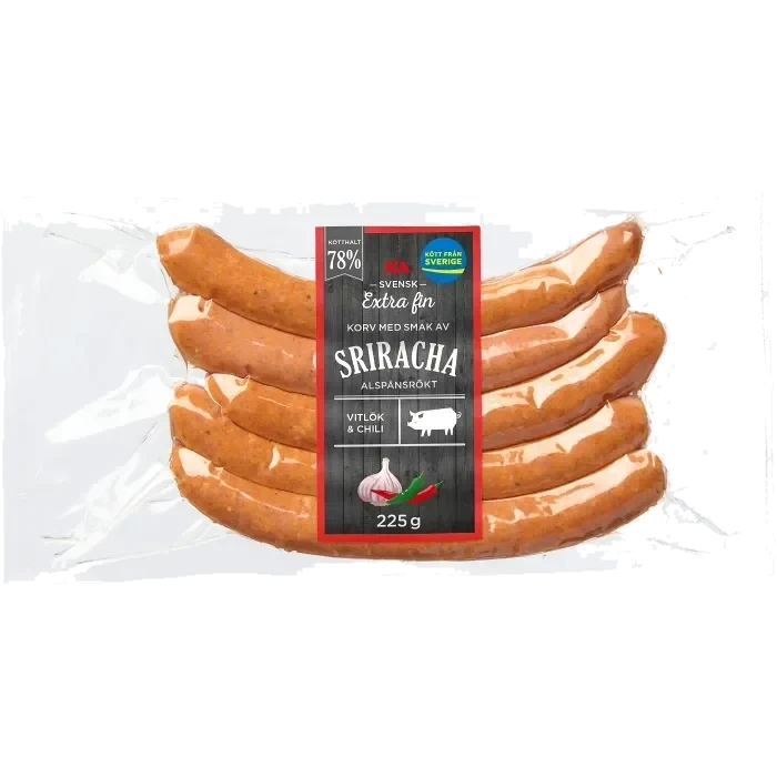 Kryddkorv Sriracha Extra Fin 78% Kötthalt 225g ICA