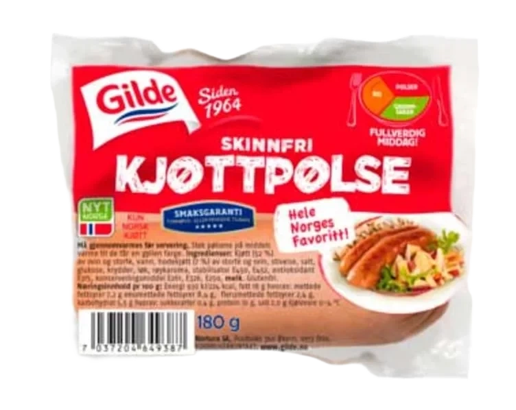 Kjøttpølse Skinnfri 180g Gilde