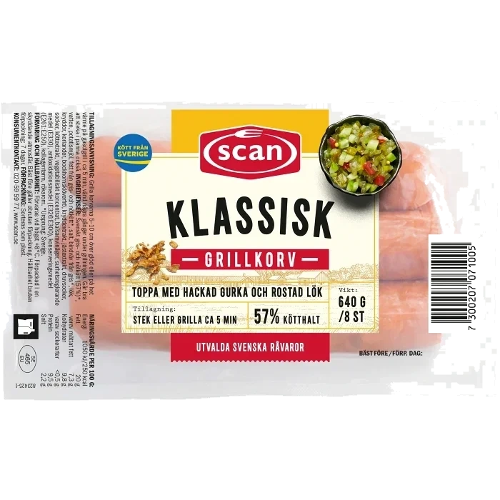 Grillkorv Klassisk 57% Kötthalt 640g Scan