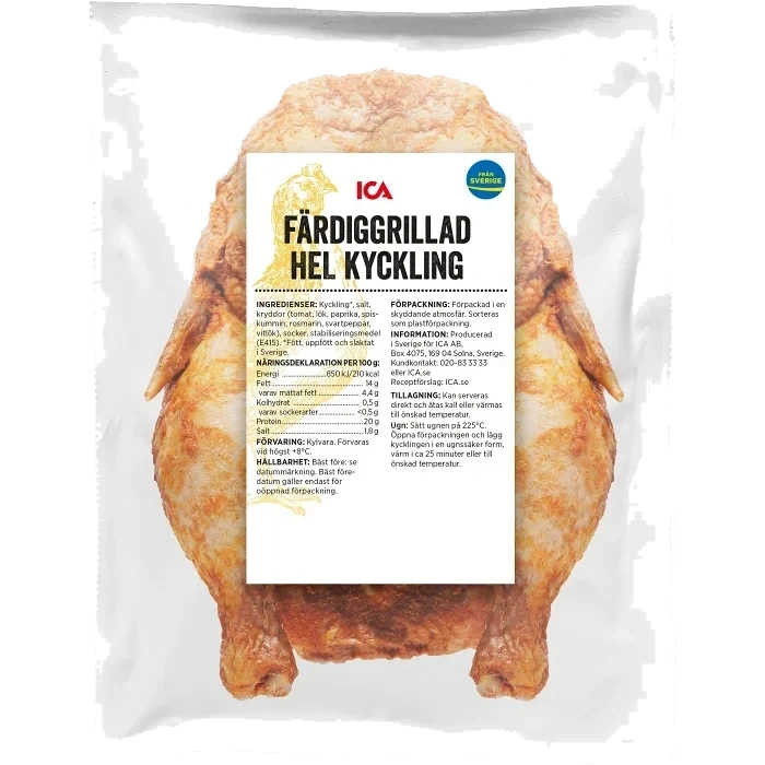 Kyckling hel färdiggrillad 650g ICA
