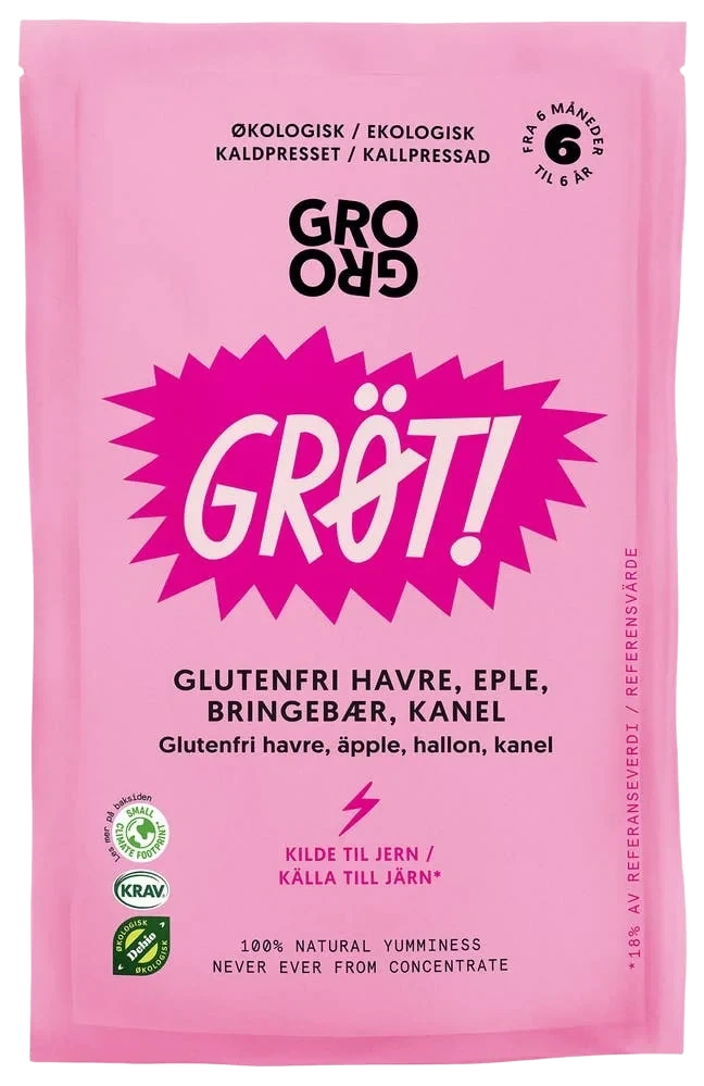 Grøt med bringebær og kanel Fra 6 mnd, Økologisk, 100 g
