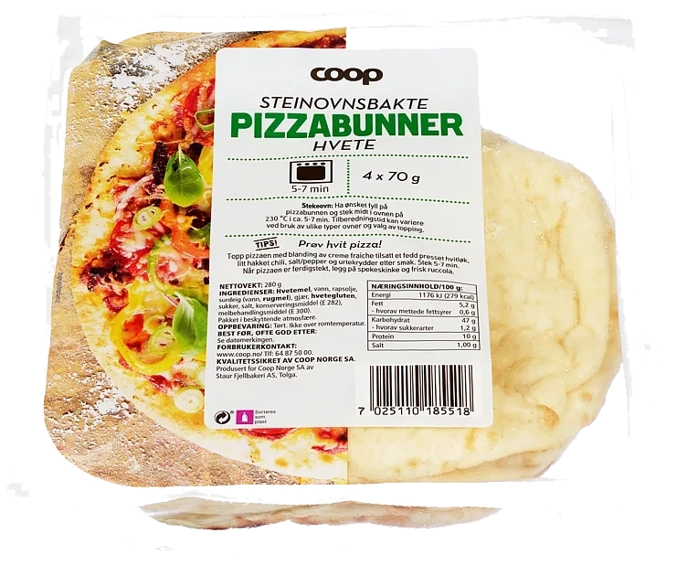 Pizzabunn steinovnsbakt  4x70g