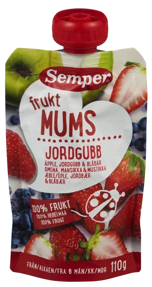 Fruktmums jordbær, eple og blåbær Fra 6 mnd, 110 g