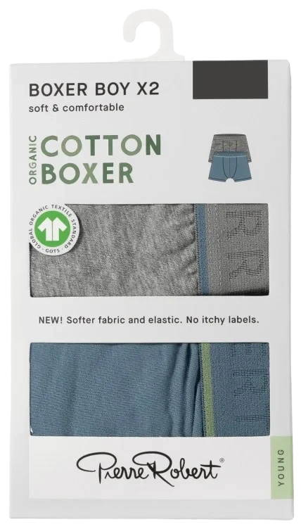 Cotton Boxer Jr Boy Greymel-lapisblue 134-140
