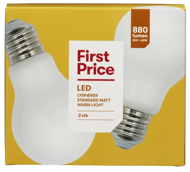 Lyspære Led Standard 8w 2pk First Price