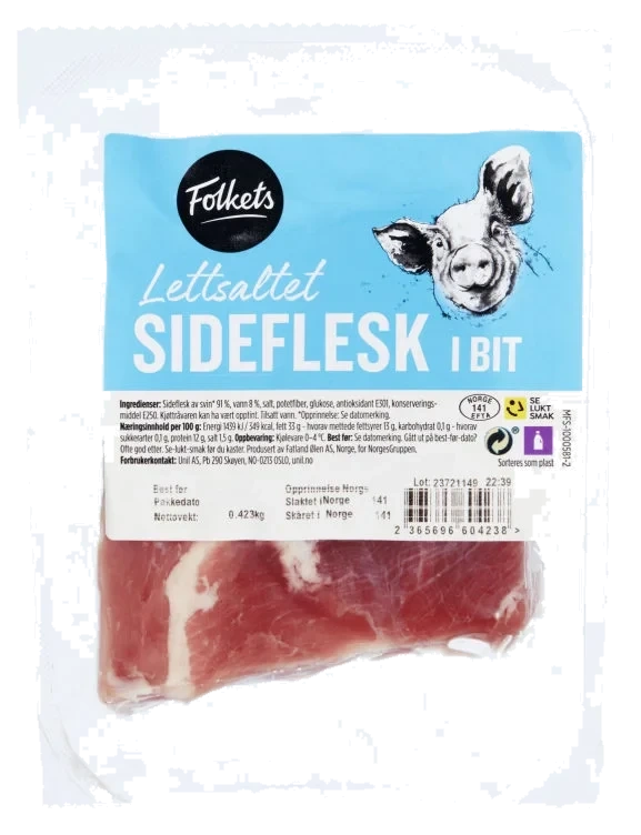 Sideflesk Lettsaltet i Bit Ca400g Folkets