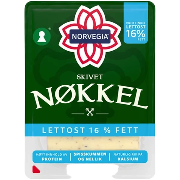 Norvegia Nøkkelost Lett 16% skivet 150g