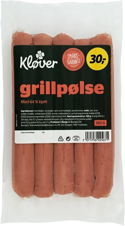 GRILLPØLSE 350 g Kløver