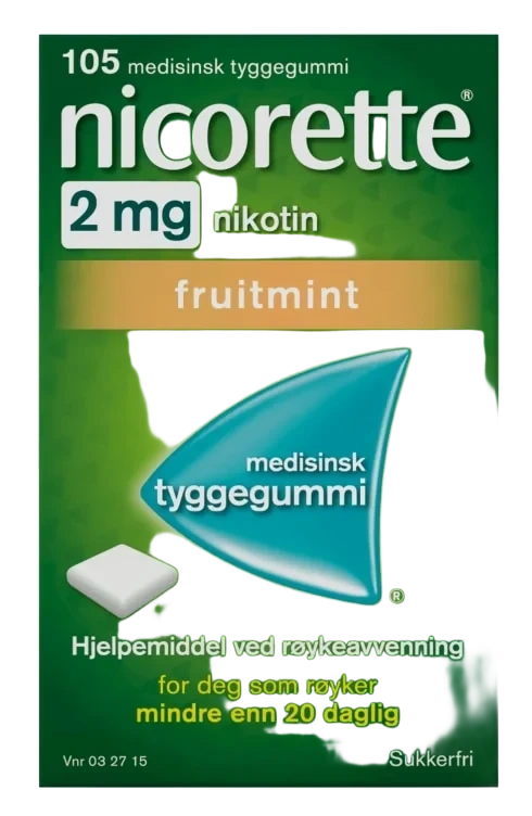 Nicorette Fruitmint Tyggegummi 2 mg Nikotin, 105 Stk, Slutte Å Røykek