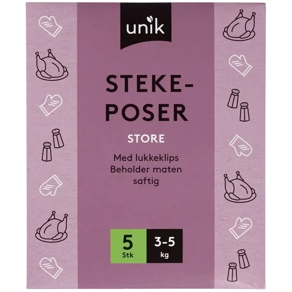 Stekepose m/lukkeklips 3-5kg 5stk Unik
