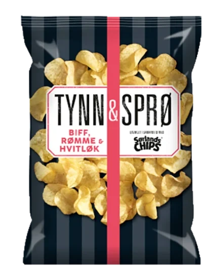 Sørlands Chips Tynn & Sprø Biff, Rømme & Hvitløk 150g