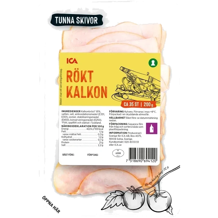 Kalkon Rökt Tunna Skivor 200g ICA