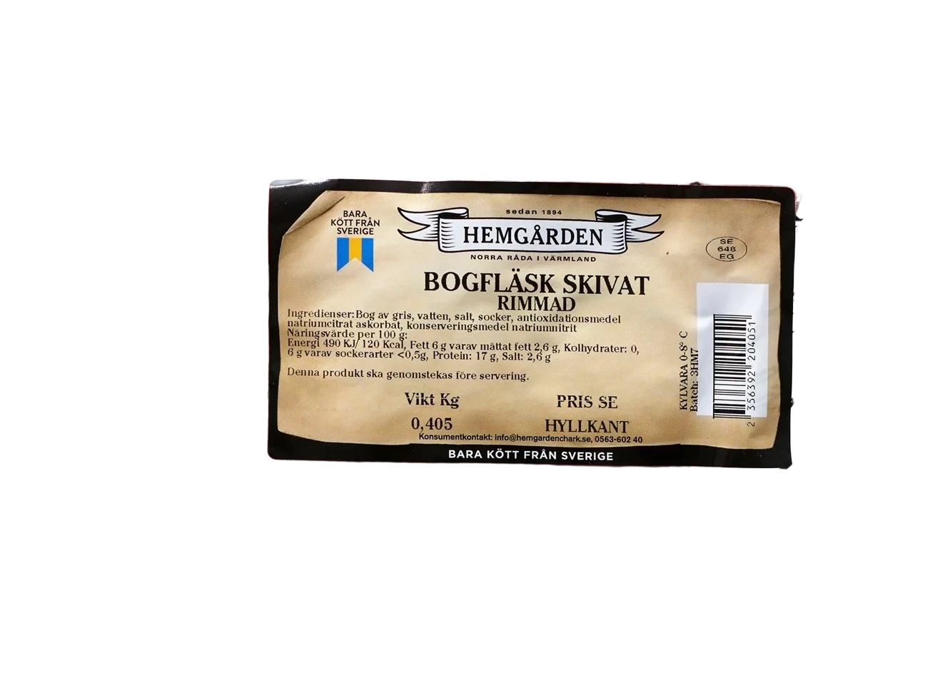 Bogfläsk skivat