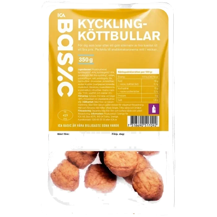 Kycklingköttbullar 350g ICA Basic
