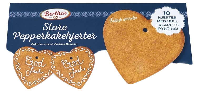 Pepperkakehjerter Store 10stk 400g Berthas