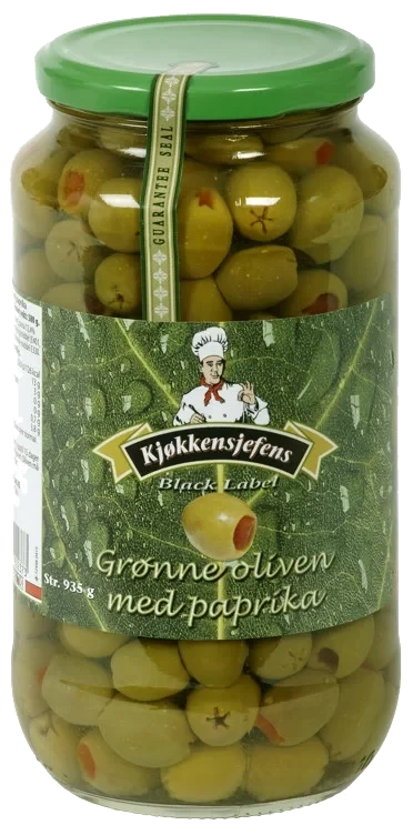 Oliven grønn med paprika   935g