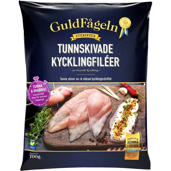 Tunnskivade kycklingfiléer Fryst 700g Guldfågeln