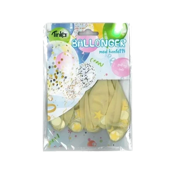 Ballonger med Konfetti 4pk - Gull/Sølv