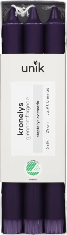 Kronelys 24cm 6pk Lilla Unik