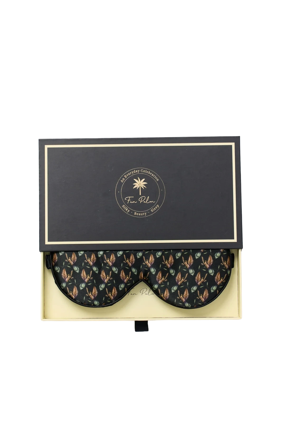 Fan Palm Sleeping Mask 100% Mulberry Silk Black Hummingbird
