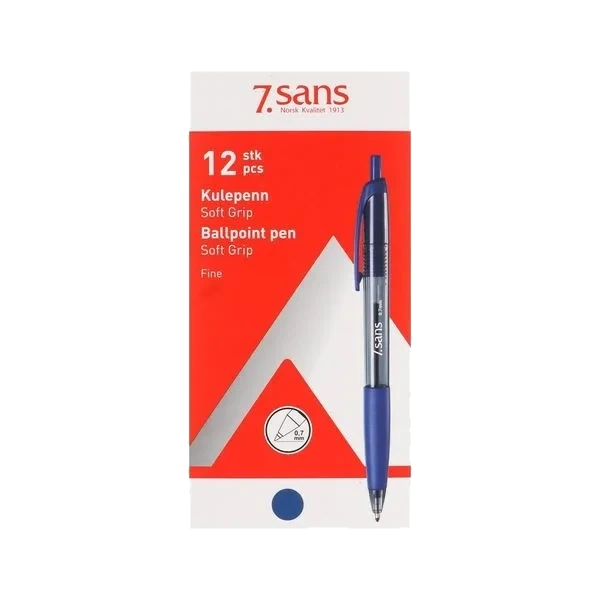 Softgrip Kulepenn - Blå Fine (Kartong 12 stk)
