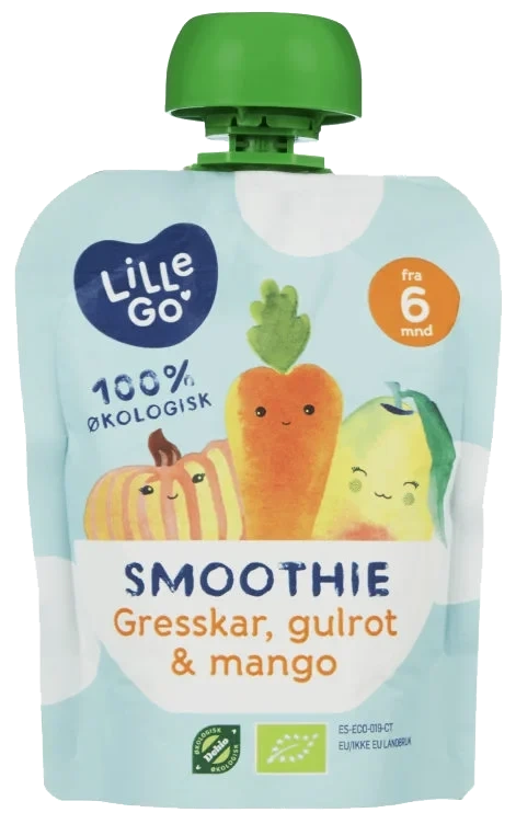 Smoothie Gresskar/gulrot/mango 90g Lillego