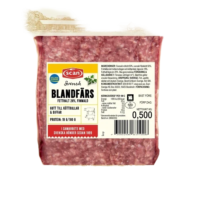 Blandfärs Färsk 18% 500g Scan