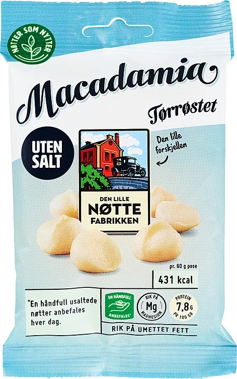 Dln Macadamia uten Salt 60g 10stk