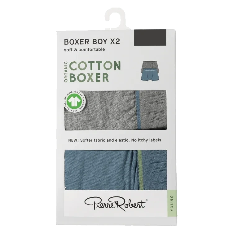 Cotton Boxer Jr Boy Greymel-lapisblue 146-152