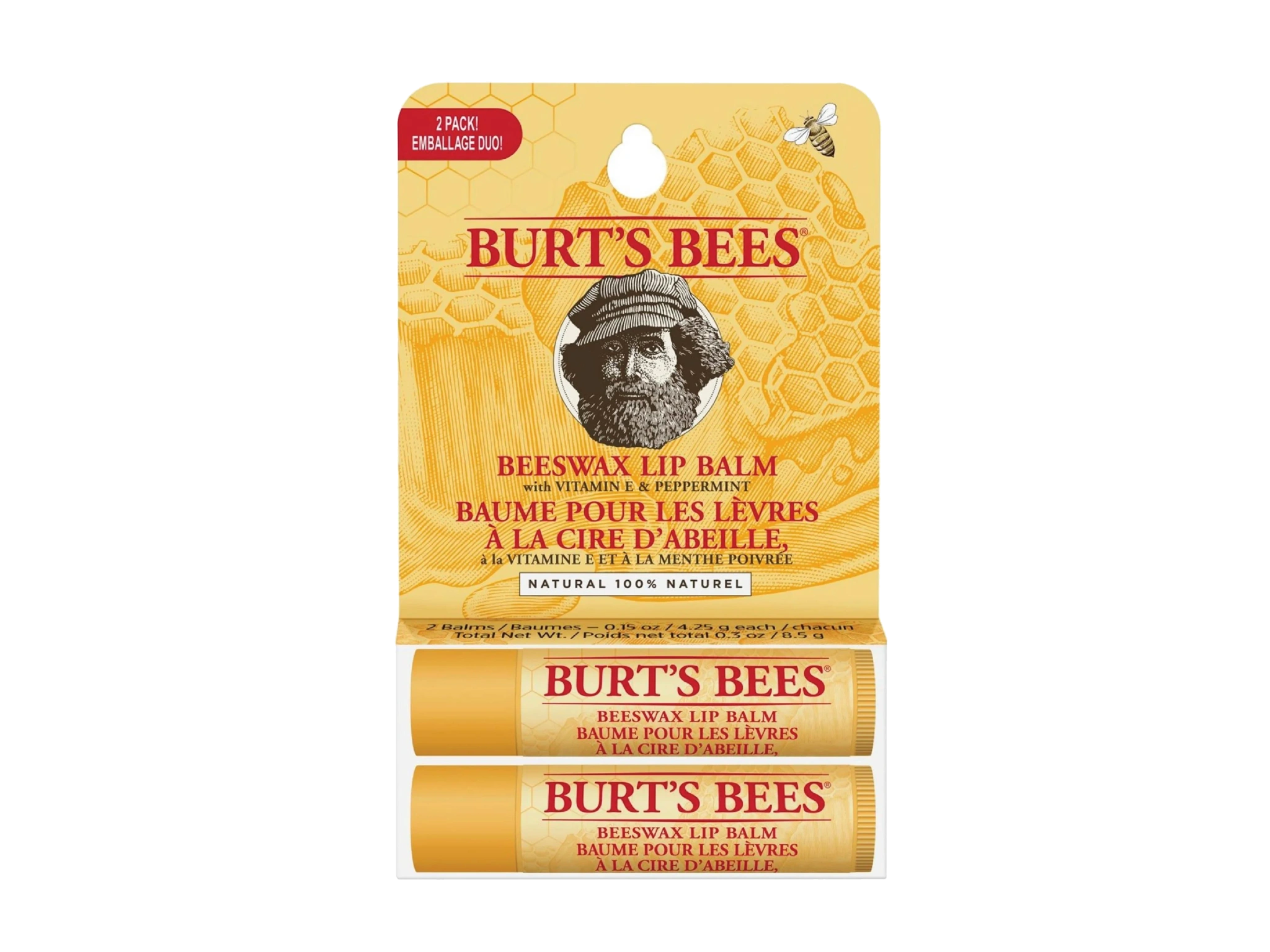 Burt's Bees Lip Balm Beeswax Twin Pack, 2 x 4,25 g