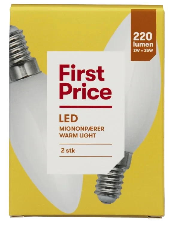 Lyspære Led Mignon 2w 2stk First Price