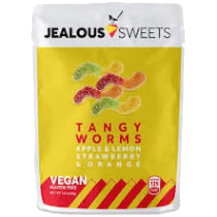 Jealous Sweets Gelefrukt Tangy Worms Eple Sitron Jordbær og Appelsin 125g