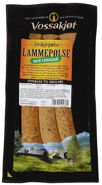 Lammepølse m/ Ramslauk 300g Vossakjøt