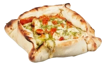 Piazza mozzarella, pesto och tomat