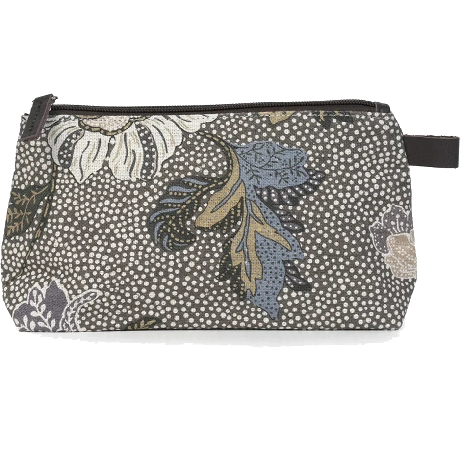 Ceannis Cosmetic Small Khaki Flower Linen
