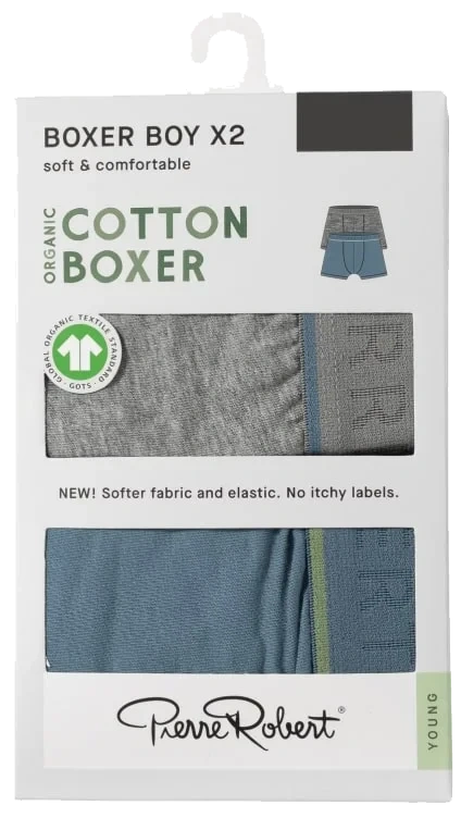 Cotton Boxer Jr Boy Greymel-lapisblue 158-164