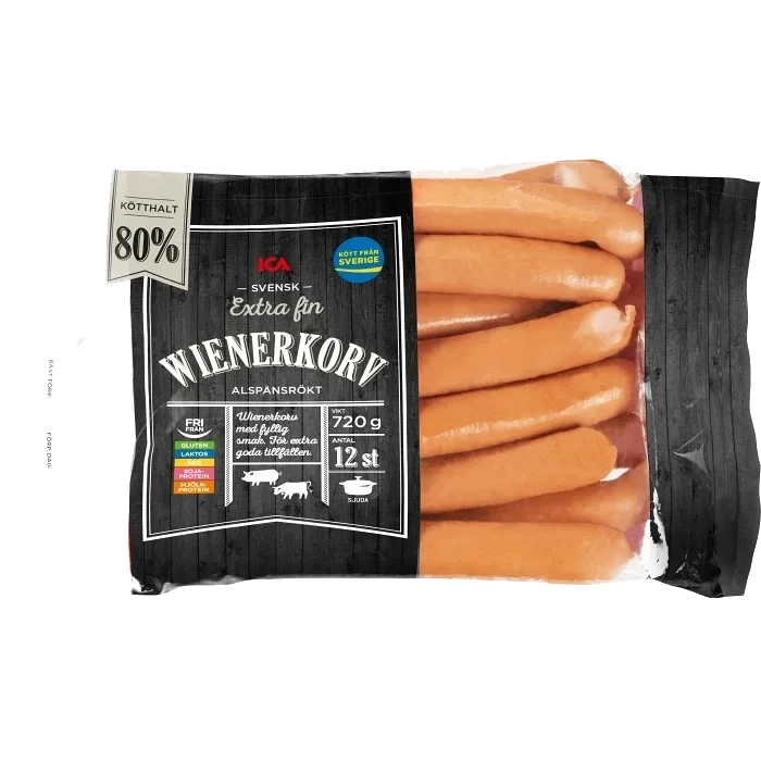 Wienerkorv Extra fin 80% Kötthalt 720g ICA
