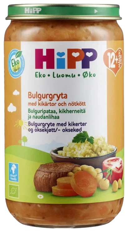 Hipp Bulgur og Grønnsakspanne med Kikærter og Biff 12mdr 250g