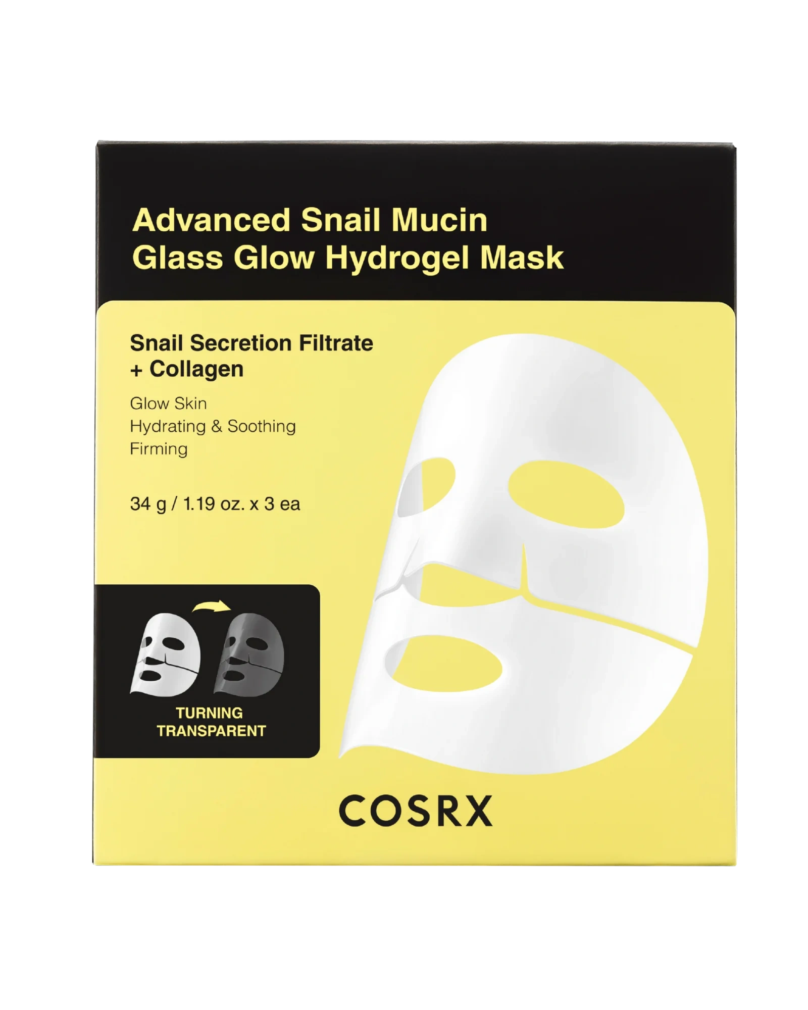 COSRX Advanced Snail Mucin Glass Glow Hydrogel Mask, 3 stk.