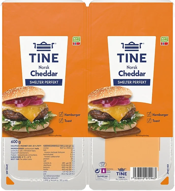 Tine Norsk Cheddar Skivet Hotellbrett 600g