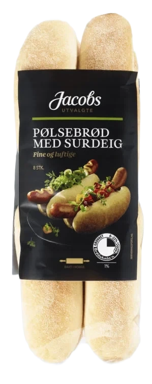 Pølsebrød Surdeig 520g 8stk Jacobs Utval