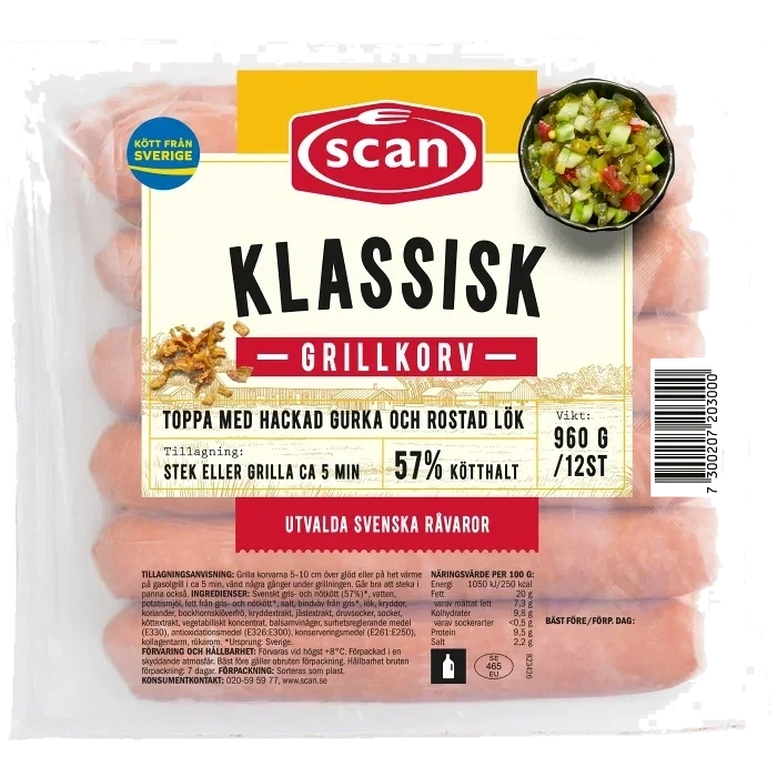 Grillkorv Klassisk 57% Kötthalt 960g Scan