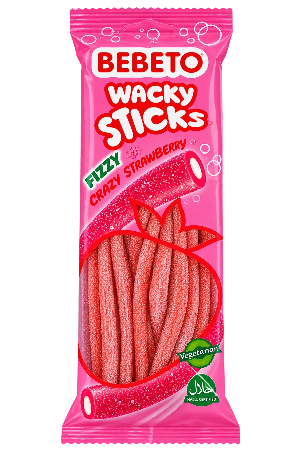 Bebeto Wacky Sticks Frizzy Strawberry 180g