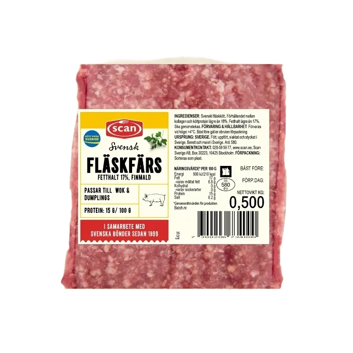 Fläskfärs Färsk 17% 500g Scan