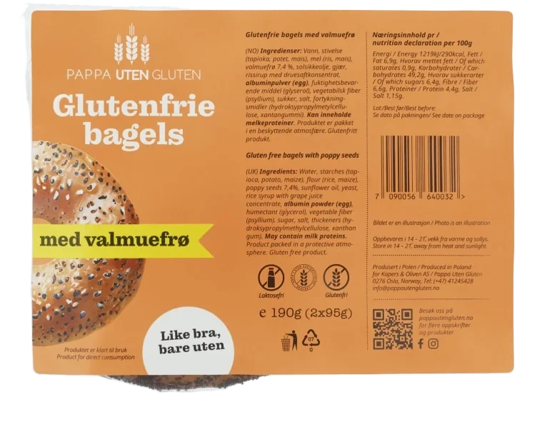 Bagels m/Valmuefrø Gl.Fri 190g Pappa uten Gluten