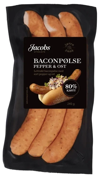 Baconpølse Pepper&Ost 240g Jacobs Utvalgte
