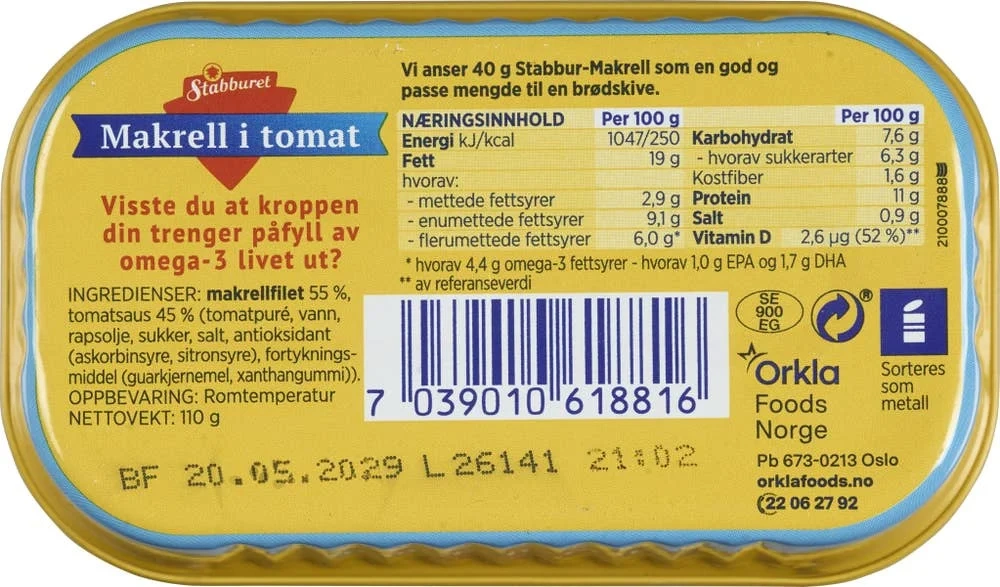 Stabburet Grovhakket makrell i tomat