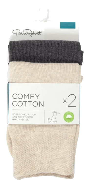 Comfy Cotton Socks Beige Mix 2pk 37-40 Pierre Robert